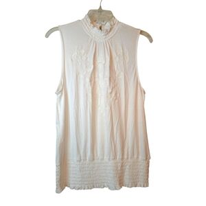 Cable & Gauge Sleeveless Mock-Neck Shell Top Ruffled Blouse Bridgetown Size XL